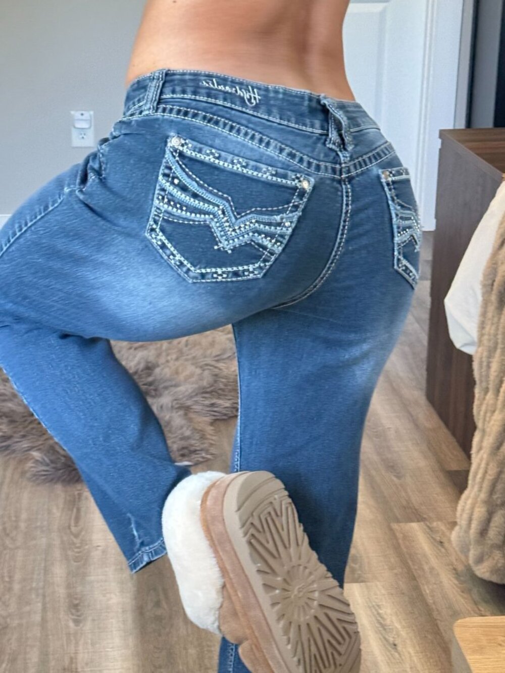 Y2K Hydraulic Mid Rise Bootcut Jeans Womens 10 Thick Stitch Studded Grunge
